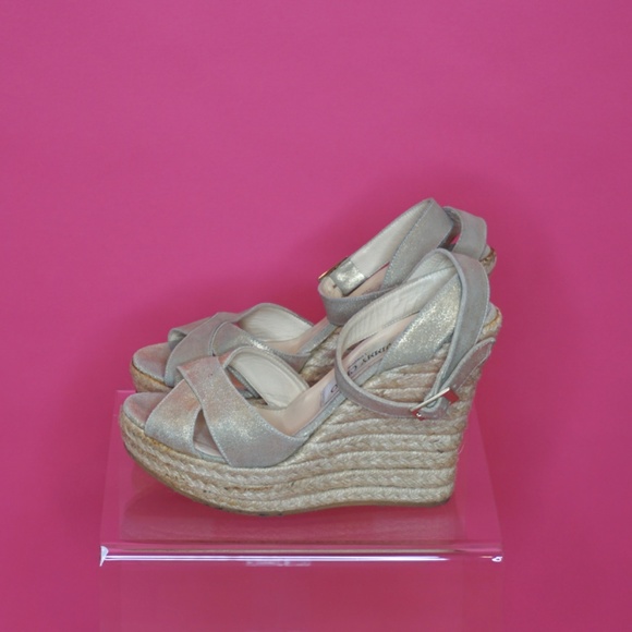 Jimmy Choo Phoenix Gold Platform Wedge ➡️ FLAWS ⬅️ - Picture 3 of 14